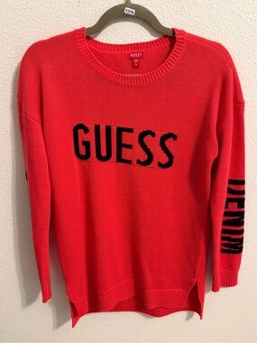 GUESS Red Crewneck Sweater with Black Logo